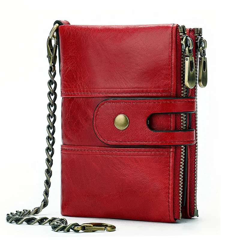 

Cow Genuine Leather Wallet Women Coin Purse Female Small Min Walet Pocket Fashion Hasp Double zip coin pocket Anti-theft Red