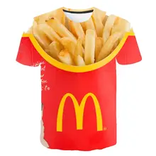 Мужская футболка, новинка, хип-хоп стиль, 3d, гамбургер фри, фастфуд, свободные, унисекс, летние, свободные топы, футболка для мужчин размера плюс 5XL