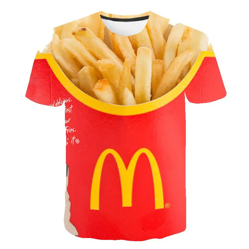 

T-shirt Men 2019 New Hip Hop Fashion 3d Burger fries fast food loose Unisex Summer Tops Tees Loose t shirt men Plus Size 5XL
