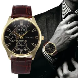 Наручные часы класса люкс Крокодил искусственной Для мужчин аналоговый Стекло аналоговый ретро-дизайн кожаный ремешок аналоговые сплав