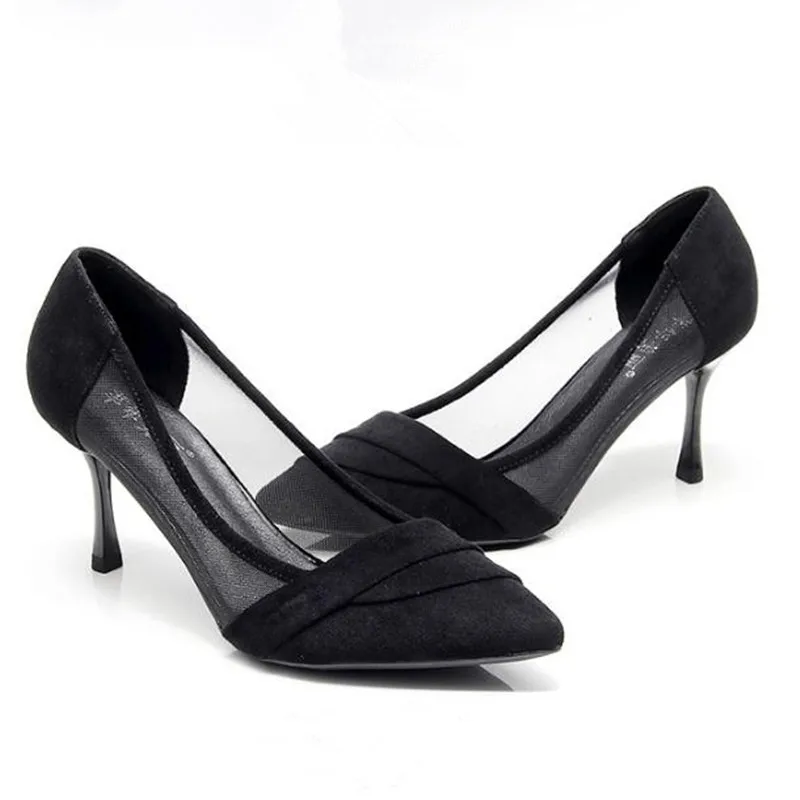 Лето, новый сетки шить дышащие сандалии на высоком каблуке маленькие размеры женская обувь сексуальная острым Женские босоножки ayakkab