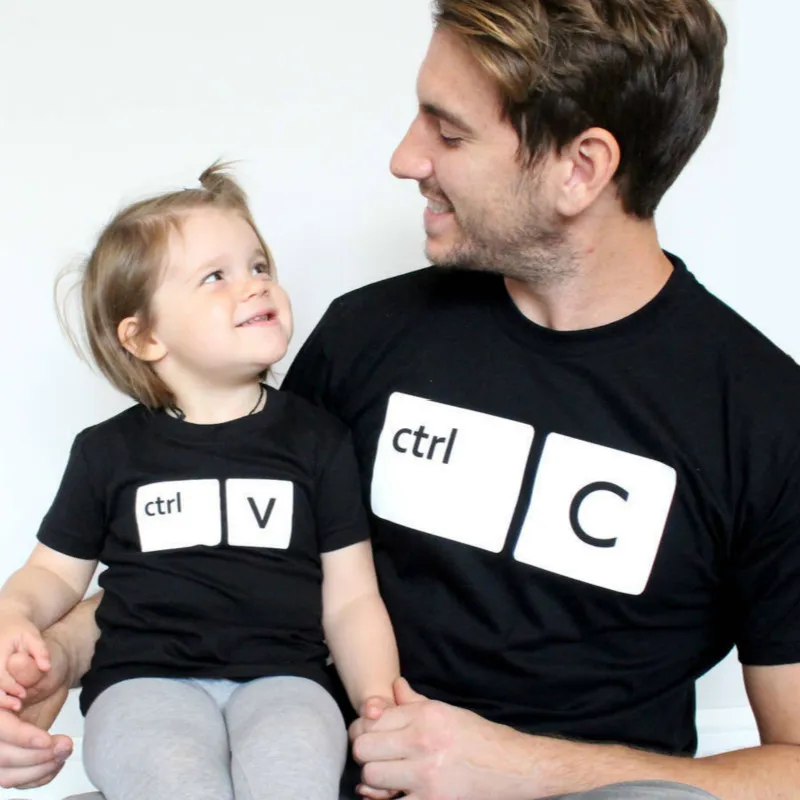 

Father Daughter Son T Shirts Family Matching Short Sleeve Ctrl C V Print T Shirts Tops Clothes Summer Family Look Tees