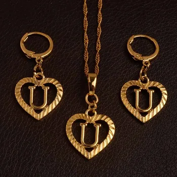 

Alphabet A-Z Gold Color Heart Letters Pendant Necklace Initial for Women Girls English Letter Jewelry #J0294