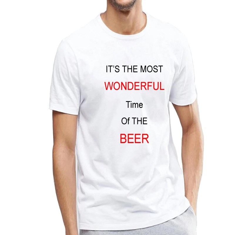 

Funny It's the Most Wonderful Time of the Beer Print Christmas T Shirts for Men Hilarious Boys Xmas Short Sleeve Top Tee