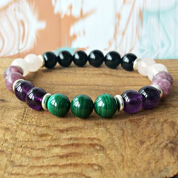 

MG0324 Natural AAA Grand Malachite Bracelet Power Black Onyx Gem Stone Bracelet Women`s Lepidolite Amethys t Energy Bracelet