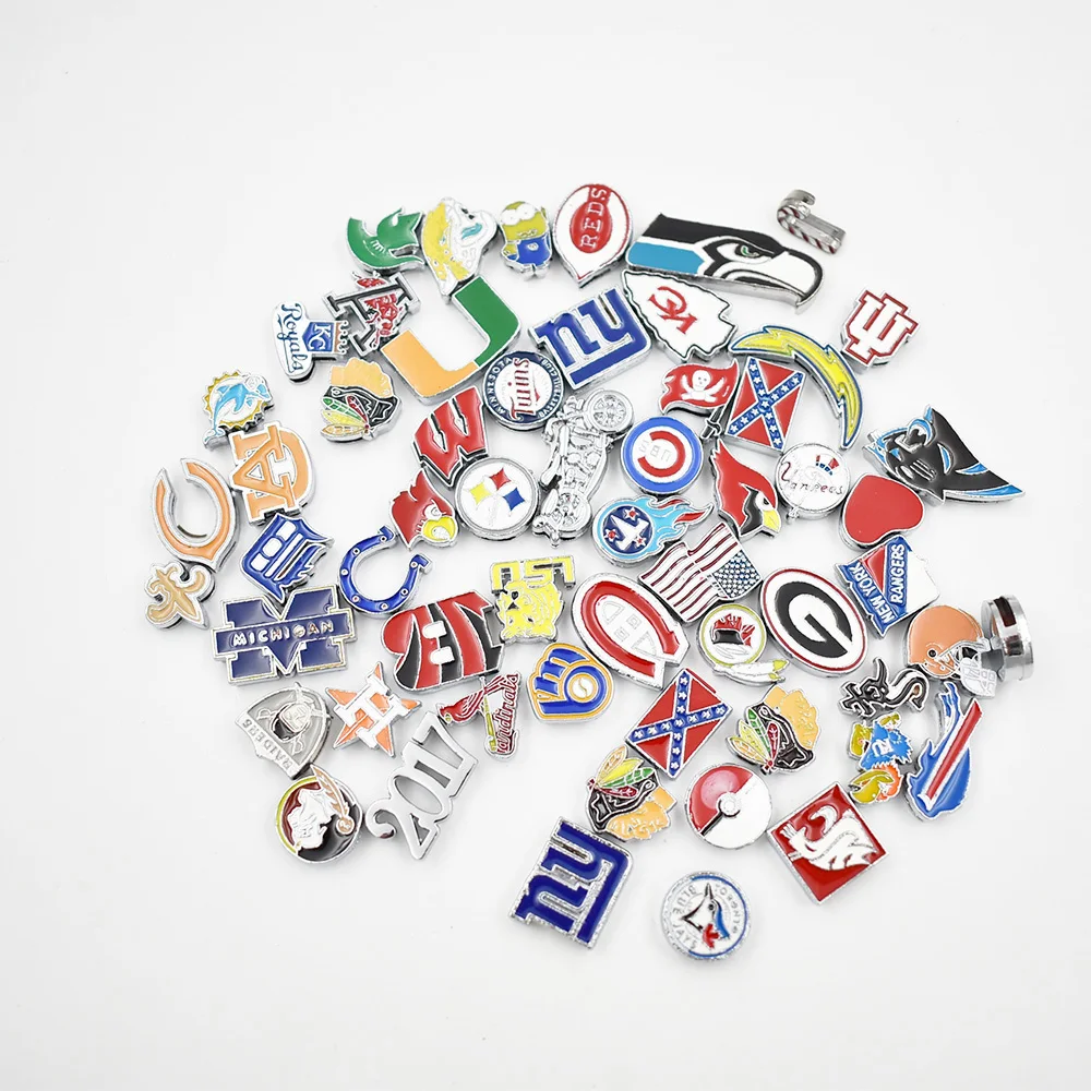 

50Pcs Mixed 8mm Alloy Sport Slide Charms Enamel Football Baseball Team Charms Fit Pet Collar DIY Necklace & Bracelet