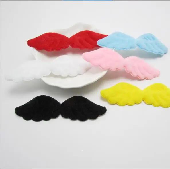 

40pcs/lot 10.5x3.5cm Mixed Padded Furry Felt Angel wing Shape Appliques For Kid DIY Patch And Baby Headwere Accessories