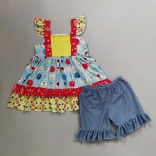 2019 Summer Girls Outfits Kids Boutique Flowers Pattern Top With Ruffle Short Wholesale Baby Set baby girl clothes 2GK903-1167