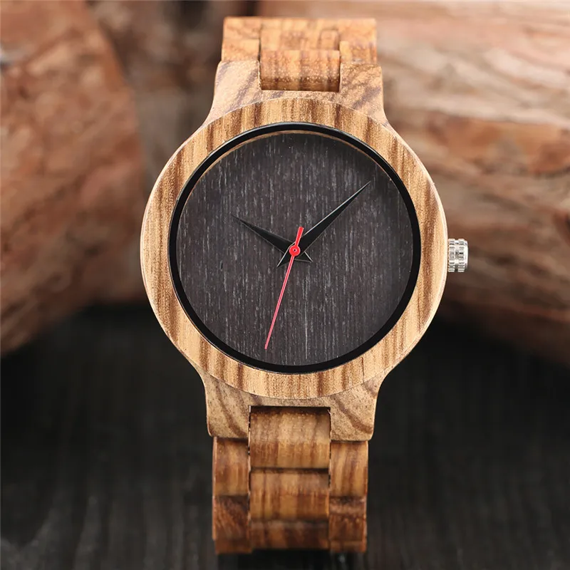 Vintage Clock Wood Mens Watches Creative Dark Dial Natural Handicraft Full Wooden Sport Clock Male Analog 2