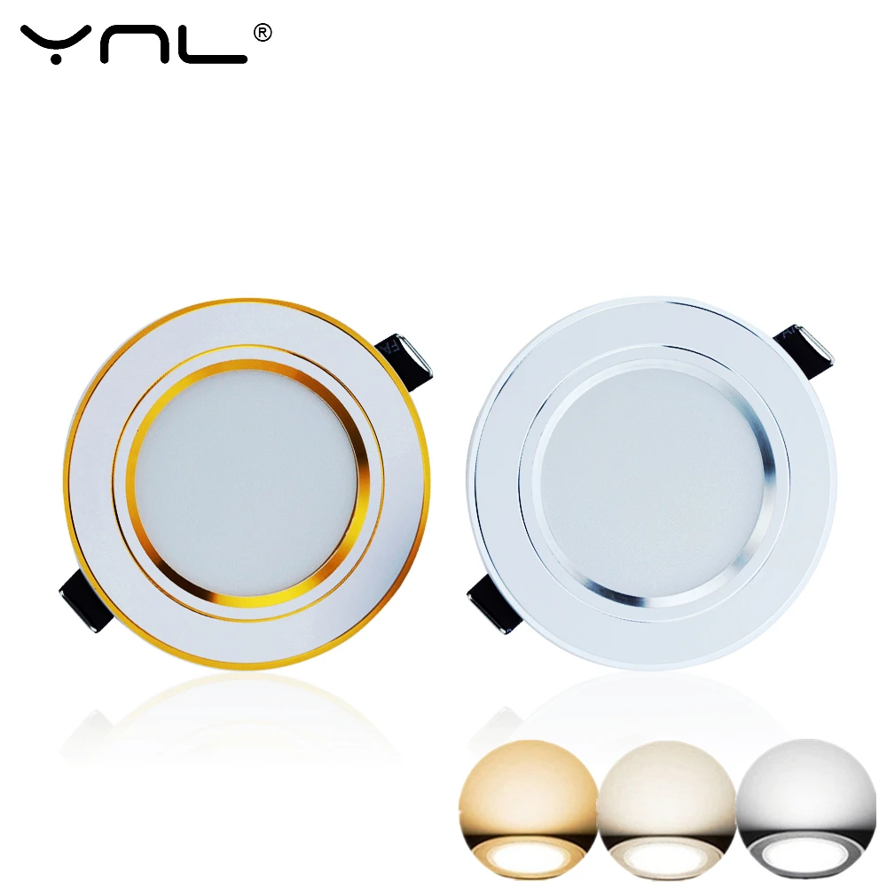 

Downlight Led Down Light Changeable 3 Color 3W 220V Ceiling Lamp Recessed spot Led Downlights panel Gold Silver Wire