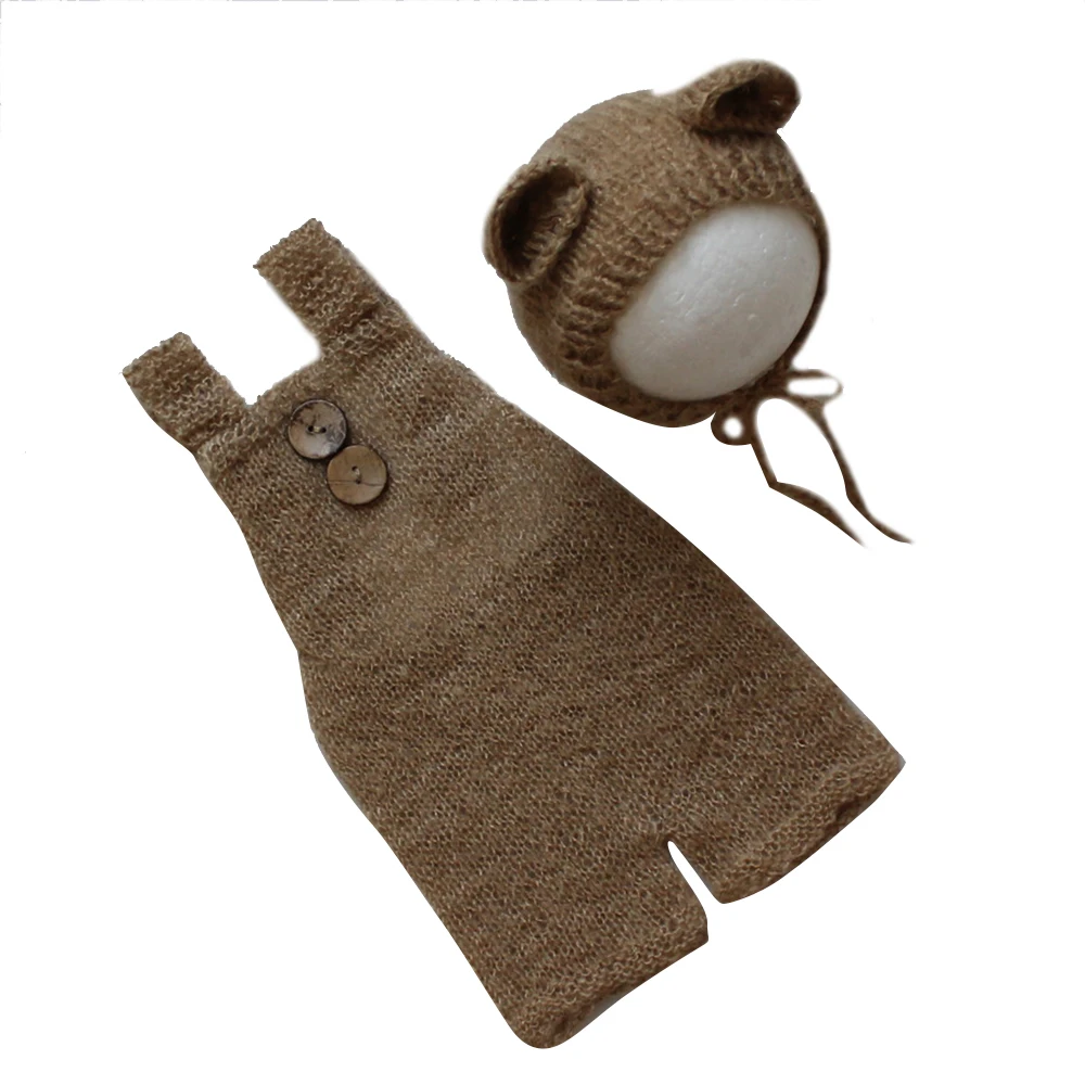 

Newborn Baby photography props soft mohair hand-woven clothing + hat baby photo props knit buttons romper accessories