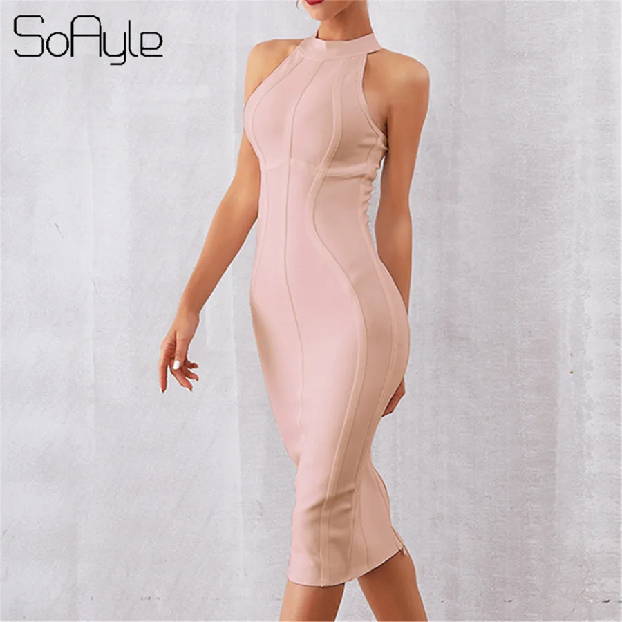 SoAyle Junoesque 2019 Jewel Белый Простые Модные Бандажное платье без рукавов до колена Длина