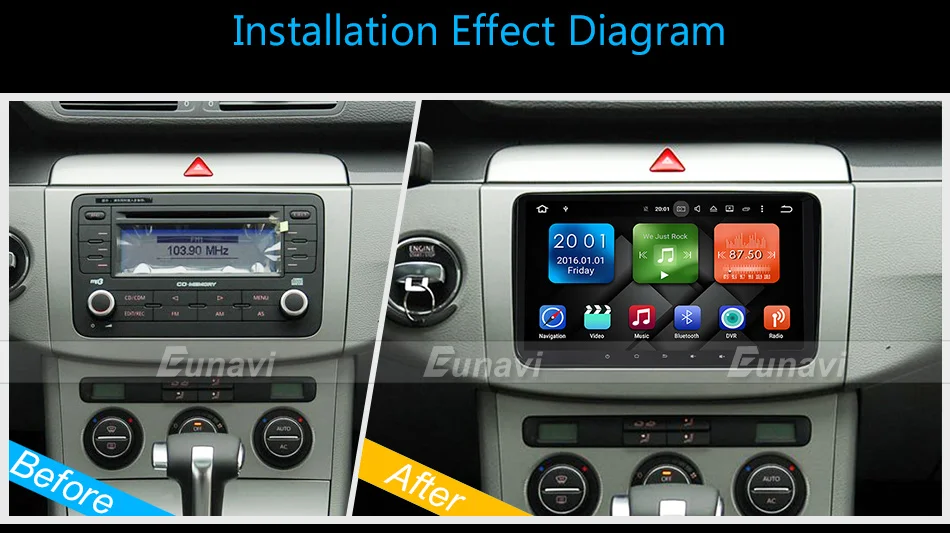Best Eunavi 2 Din 9 inch Quad core Android 8.1 car dvd GPS for VW Polo Jetta Tiguan passat b6 cc fabia mirror link wifi Radio  in d 23