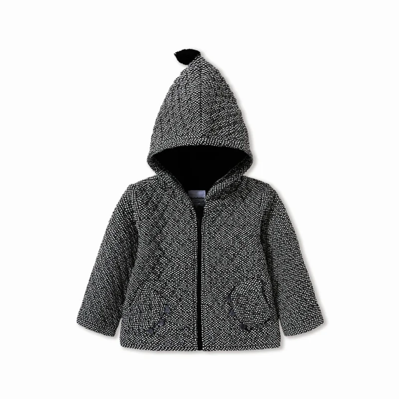 Balabala/Детская стеганая куртка с капюшоном и карманом для новорожденных девочек и мальчиков, стеганая куртка на молнии с помпонами на капюшоне - Цвет: Black and white