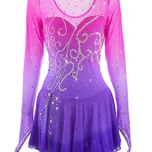 Красный фигурное катание платье с длинными рукавами льда юбки для конькобежцев спандекс женщин девушки