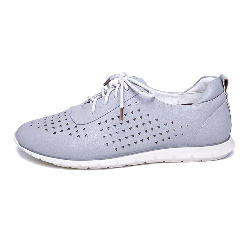 AIMEIGAO 2019 New Lace Up Flats Shoes Soft Leather Comfort Shoes For Women Hollow Out Breathable Casual Shoes Autumn And Spring