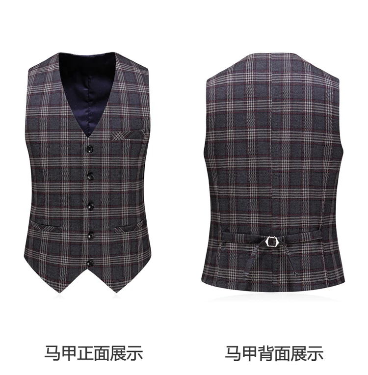 (Blazer+Vest+Pants) Mens Wedding Suit Male Blazers Slim Fit Suits for Men Costume Business Formal Party Classic  Plaid / S-5XL