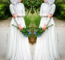 Meng Zhi Yuan JWD444 A-line heavy beaded long sleeves hijab muslim wedding gown