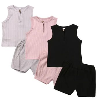 

Summer Brief 0-24M Kids Baby Boy Girl Casual Pure Color Tops T-Shirt+Shorts 2PCS Outfits Clothes