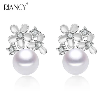 

Fashion white natural freshwater pearl 925 sterling silver earrings jewelry for women birthday present gift