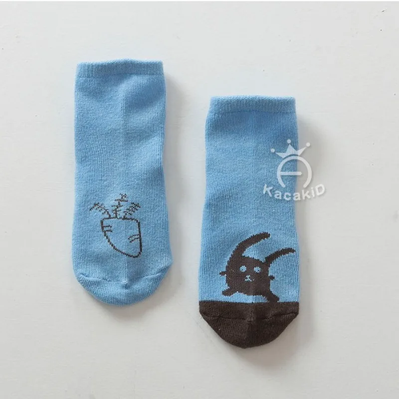 Новое поступление, носки для новорожденных, детские носки из хлопка с рисунком, Нескользящие хлопковые носки для младенца - Цвет: Blue Rabbit