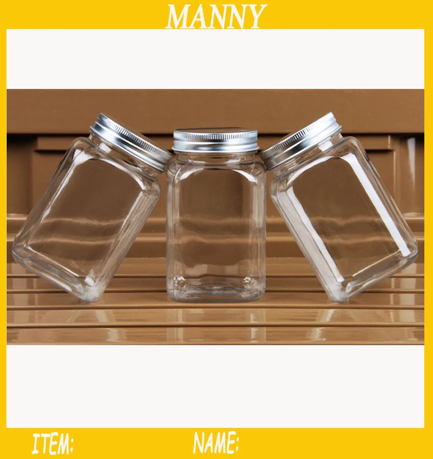 

2pcs 400ml Plastic Jar with Aluminum Cap Square Food Bottle For Honey Sauce Vegemite PET Bottle With Pressure Sensitive Pad
