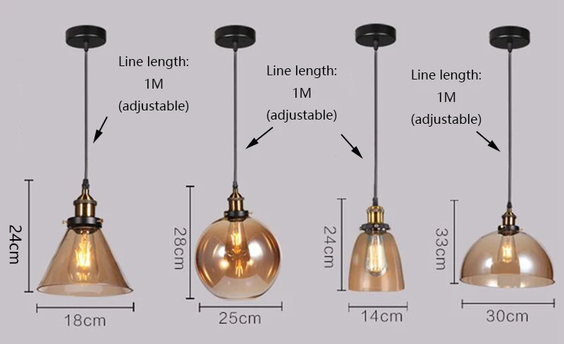 Современный Лофт промышленный прозрачный/Янтарное цветное стекло подвесной светильник светодиодный E27 с 4 стилями для ресторана/гостиной/кафе/кухни/бара