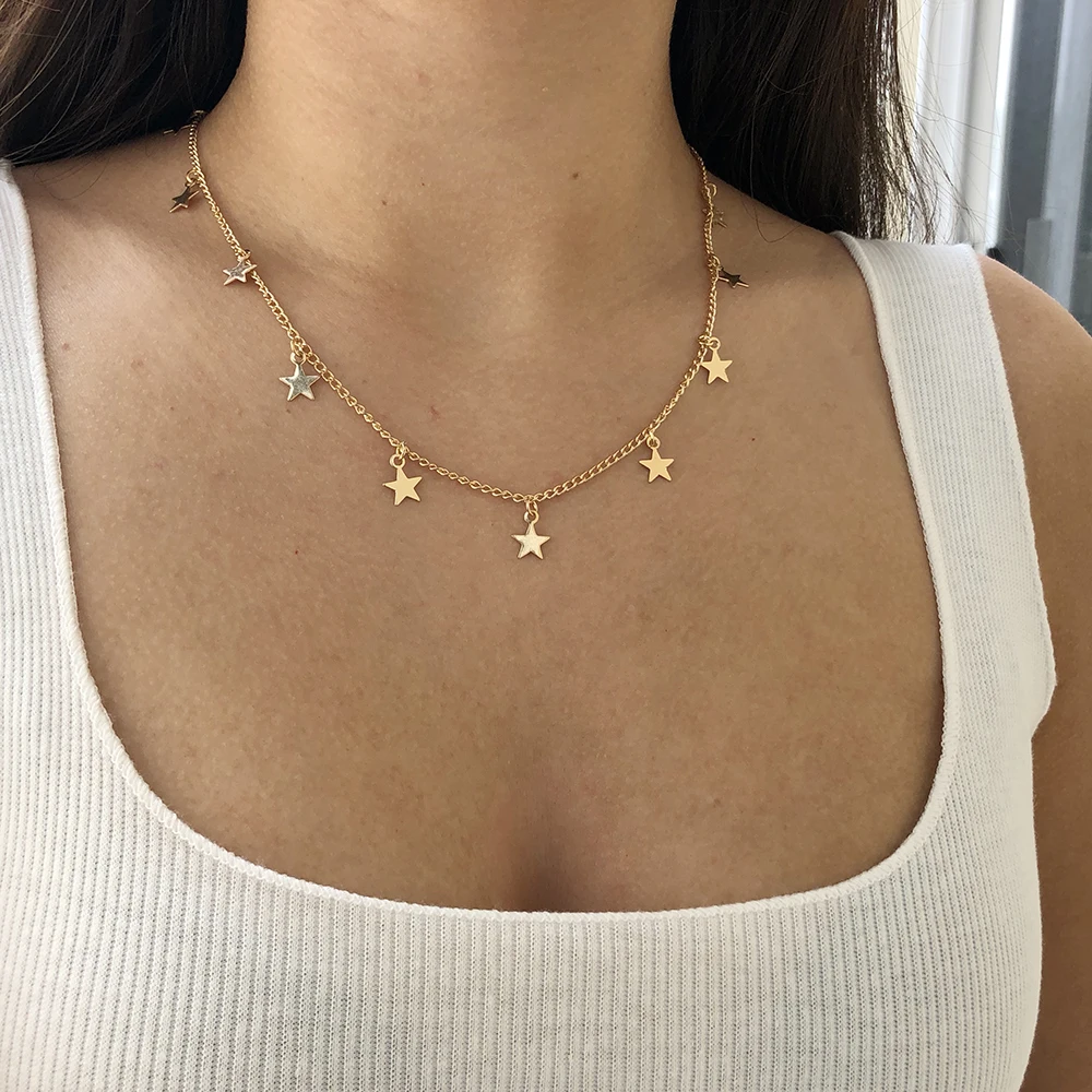 IPARAM-Fashion-Women-Gold-Color-Chain-Tassel-Star-Pendant-Necklace-And-Heart-Pendant-Necklace-Woman-Choker