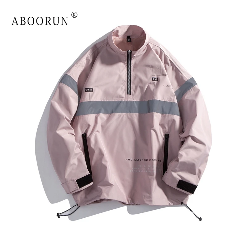 

ABOORUN 3M Reflective Jackets Men's Fashion Printed Patcwork Jackets Hip Hop Pullover Coat for Male Y3036