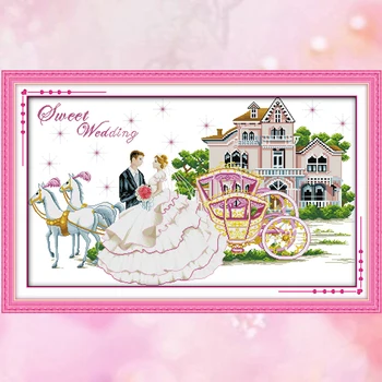 

Joy Sunday wedding cross stitch kits needlework set Sweet wedding DMC cotton fabric livingroom bedroom decoration wholesale