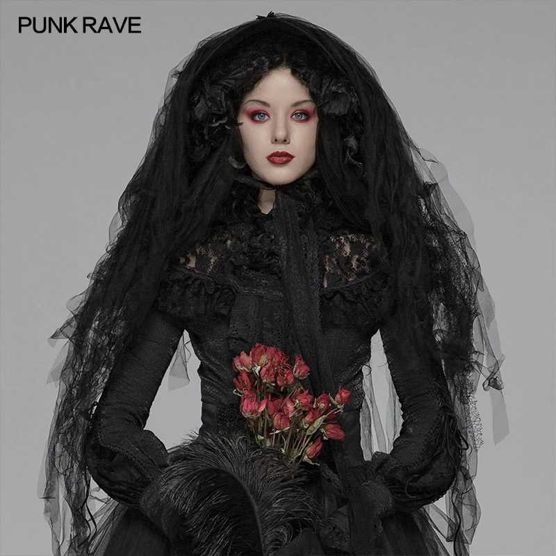 

PUNK RAVE Women's Gothic Lolita Palace Party Club Dark Hat Hair Decoration Personality Stage Performance Head Veil Accessories