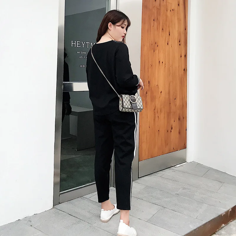 2018 Taille La Hiver Grande 3xl Xxl Femme 2 Femmes Plus Vêtements 4xl Automne Ensemble Costume Pantalons Pcs De Noir Et Tops Iqntw8xF