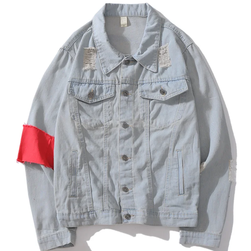 AELFRIC Hip Hop Denim Jeans Jackets Coats Men Chinese Letter Print Windbreaker Casual Streetwear Baseball Jacket Outwear OF078