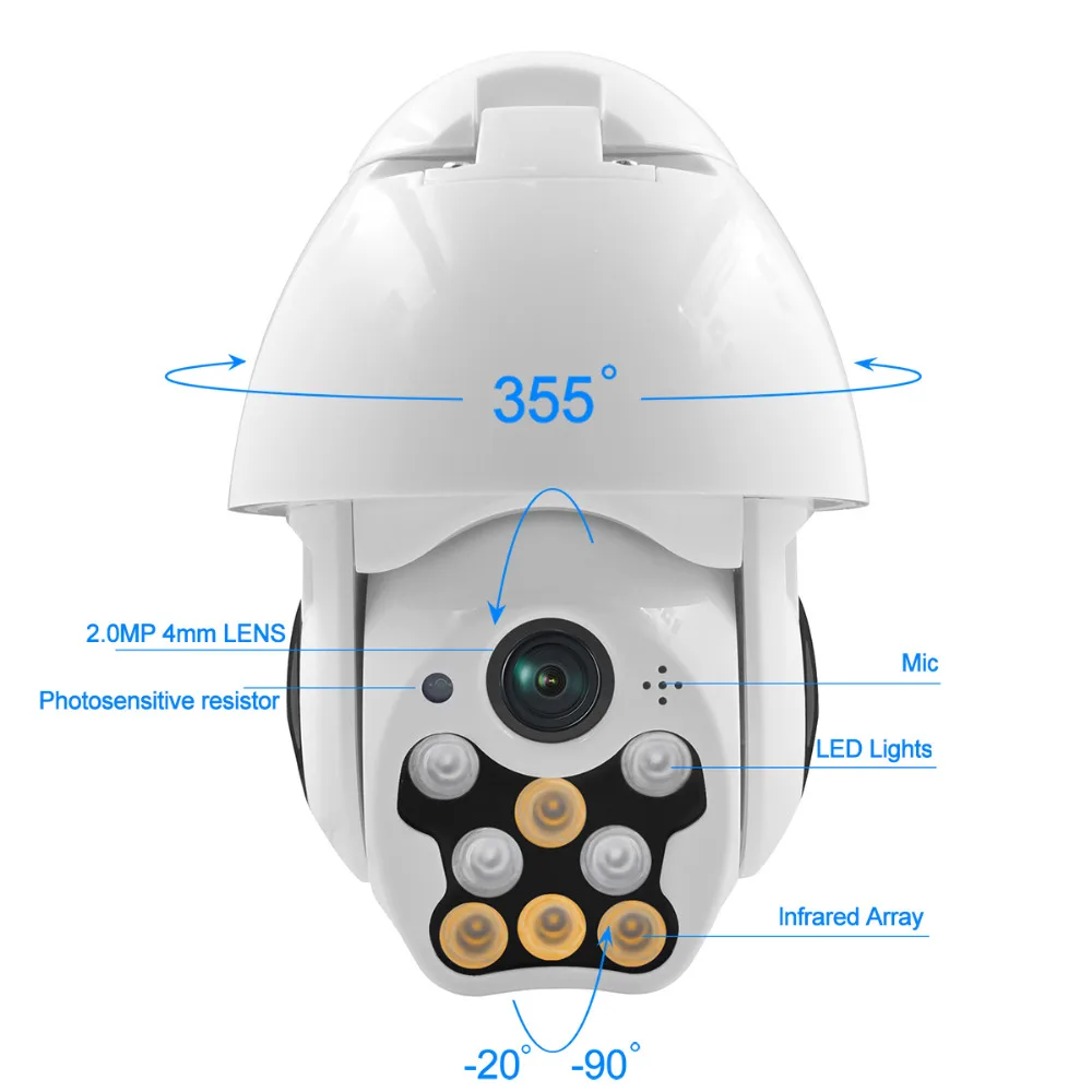 2.0MP 1080 P Wifi IP Камера Открытый двухстороннее аудио PTZ Ночное видение ик-60м Беспроводной безопасности Скорость купол Камера P2P