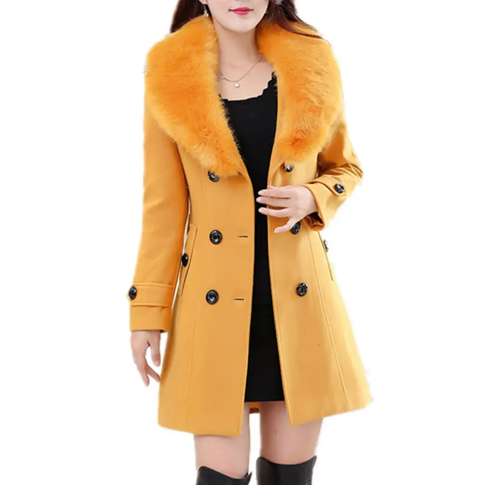 Lisa Colly плюс 5xl новое зимнее пальто куртка женская с длинным рукавом меховой воротник двубортное шерстяное пальто теплая верхняя одежда - Цвет: Цвет: желтый
