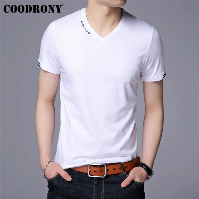 

COODRONY T Shirt Men 2019 Summer Short Sleeve T-shirt Men Cotton Men's Shirts Streetwear All-match V-Neck Tee Shirt Homme S95018