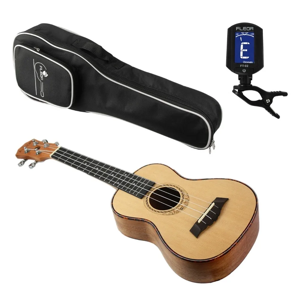

FLEOR Concert 23 Ukulele Spruce Ukulele 4 Strings Hawaii Guitar & Digital Guitar Tuner & Ukulele Bag