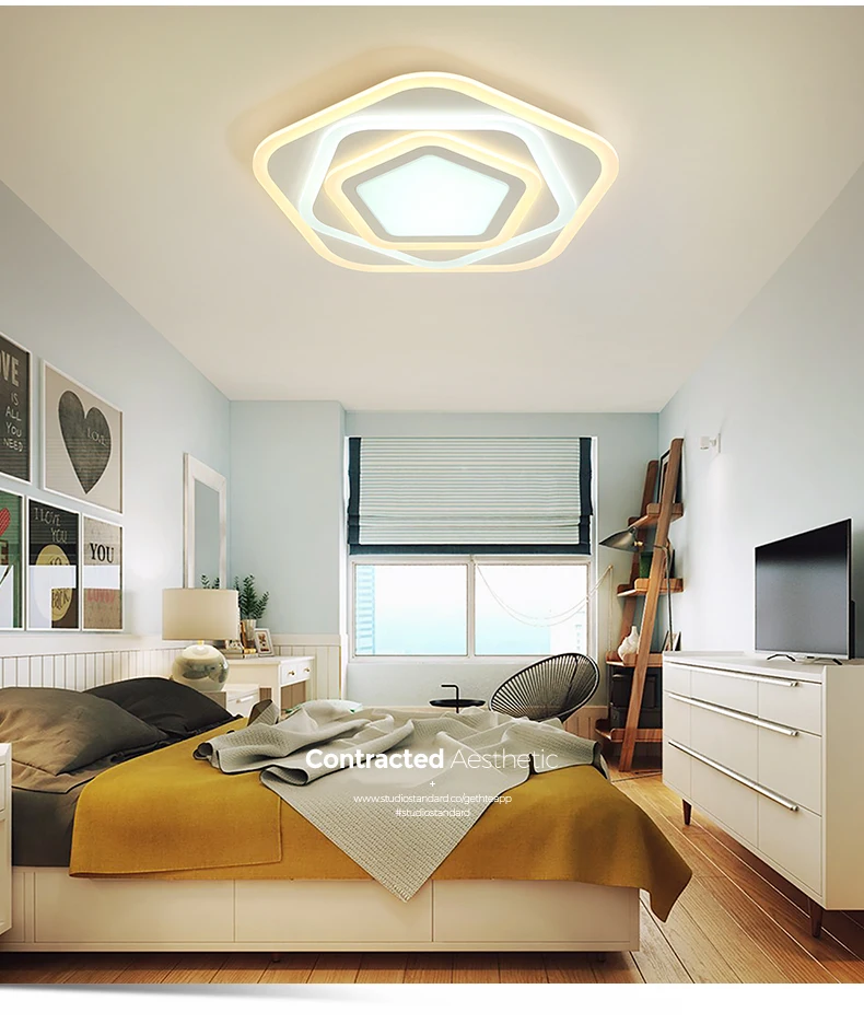 Светодиодный потолочный светильник для спальни, ультратонкие пятиугольные светильники для дома, креативные Акриловые светильники для столовой, AC90-260V58W, белые