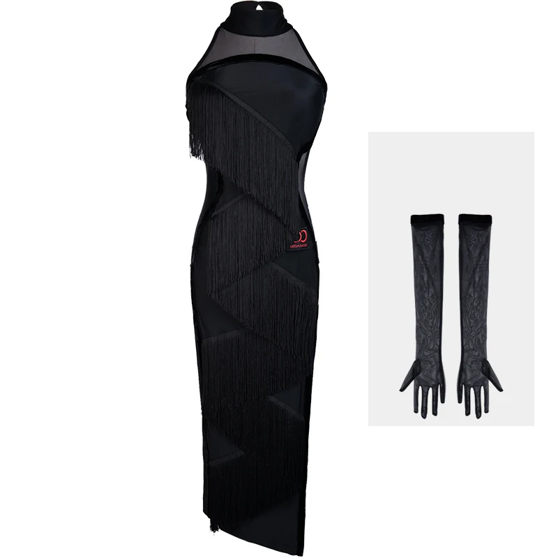 Сексуальное платье с бахромой для латинских танцев, женское, черное, фиолетовое, танго, Самба, ча-Румба, практичная Одежда для танцев, нестандартная одежда с кисточками DC1500 - Цвет: Черный
