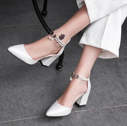 

HOT Dress Shoes High Heels Boat Shoes Wedding Shoes tenis feminino Summer Women Shoes Pointed Toe Pumps Side with Pearl 7.5CM
