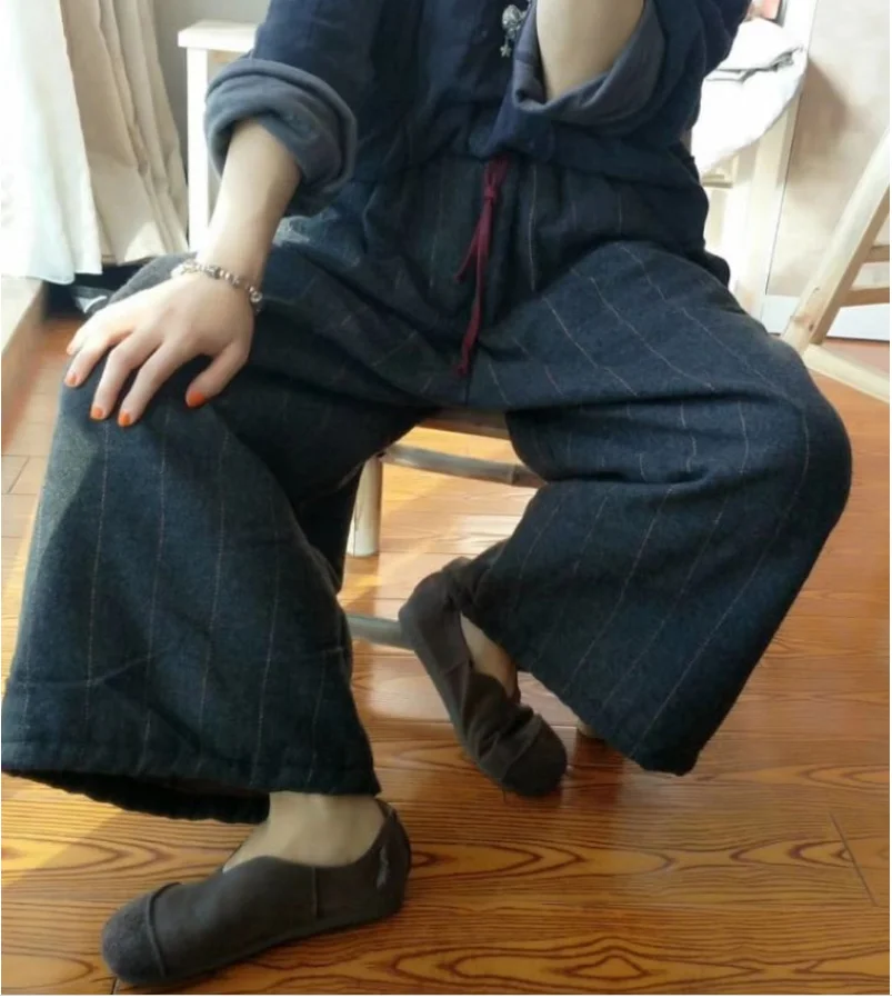 Winter Pants Women Retro Large size padded Warm Trousers Elastic Waist