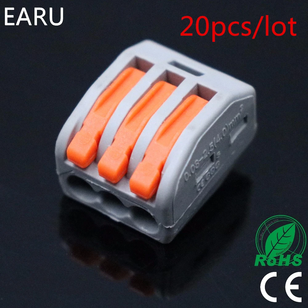 (20 pieces/lot) 3Pin 213 222-413 Universal Compact Wiring 3 pin Wire Connector Conductor Terminal Block Lever AWG 28-12 | Обустройство