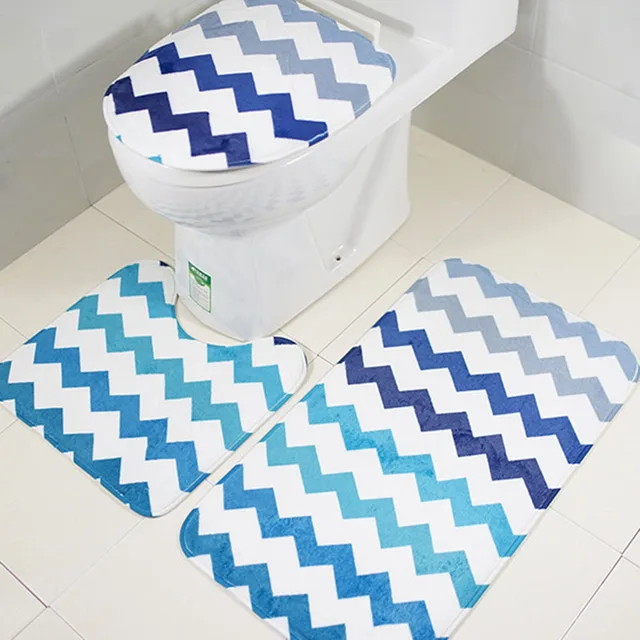 1set Toilet Seat Cover Bathroom Carpet Wave Printing Toilet Mat Anti ... 1set Toilet Seat Cover Bathroom Carpet Wave Printing Toilet Mat Anti ...