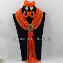 Роскошные оранжевые Африканские свадебные нигерийские бусы ювелирный набор индийские свадебные женские ювелирные изделия вечерние Ювелирные изделия Набор WB812