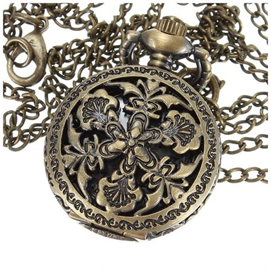 

Vintage Mens Lady Bronze Antique Pendant Necklace Chain Hollow Pocket Watch Gift Style:big flower
