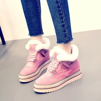 

2018 winter warm snow boots Women Casual Shoes Suede Leather Platform Booties Women boots Ladies flat with boots Femme Footwears