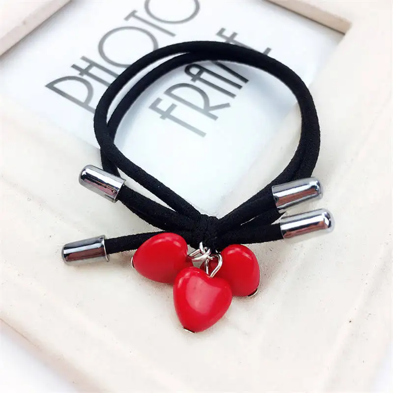 

1PCS Three Red Heart Knot Bow Elastic Hair Bands Toys For Girls Handmade Two Rope Headband Scrunchy Hair Accessories For Women
