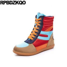 Сатин Высокий верх конфеты повседневная радуга дам Harajuku плоские лифт Дизайнерская обувь женская роскошь зашнуровать кроссовки весенняя осень Мода европейская последние красивая отправка капель пэчворк
