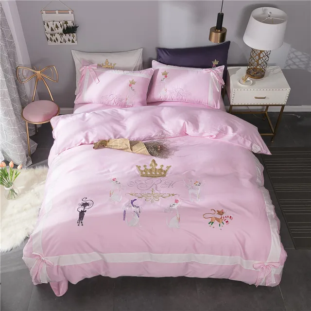 Girls Cute Princess Red Pink Bedding Set Egyptian Cotton
