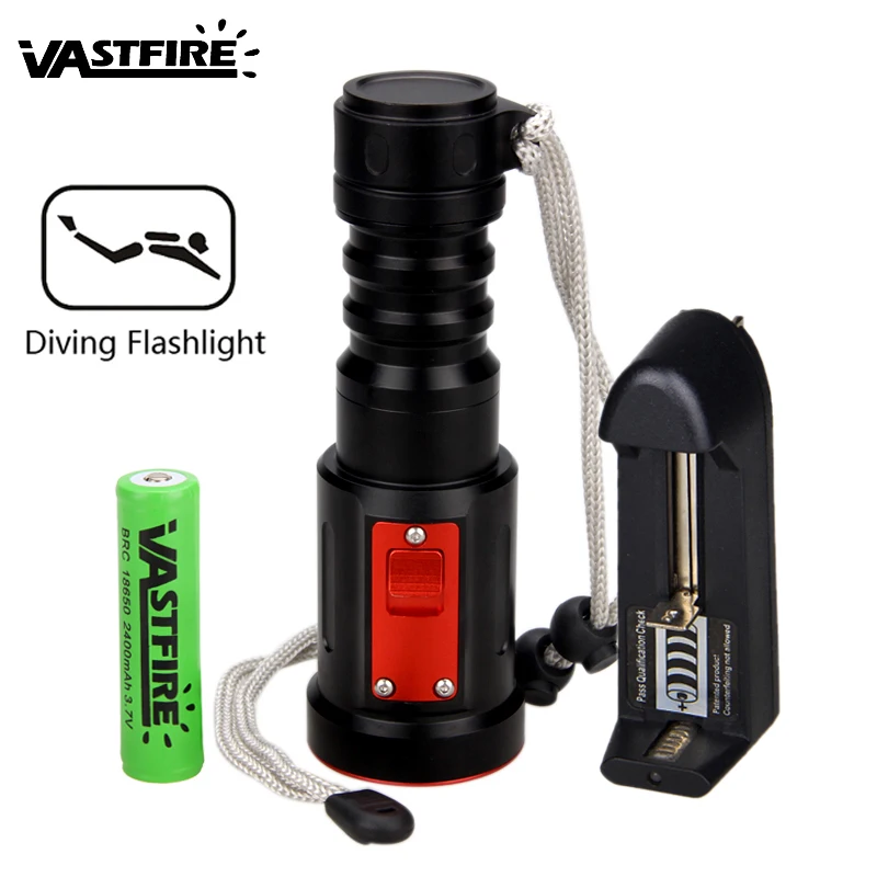 

80 Meter Diving Flashlight Lantern 1000 Lumen XM-L2 LED Tactical Underwater light SCUBA Dive Torch 18650 Rechargeable Battery